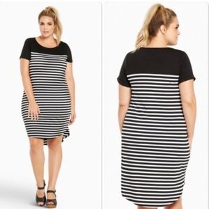 Torrid Black White Stripe Midi High Low Knit T-shirt Dress 2X